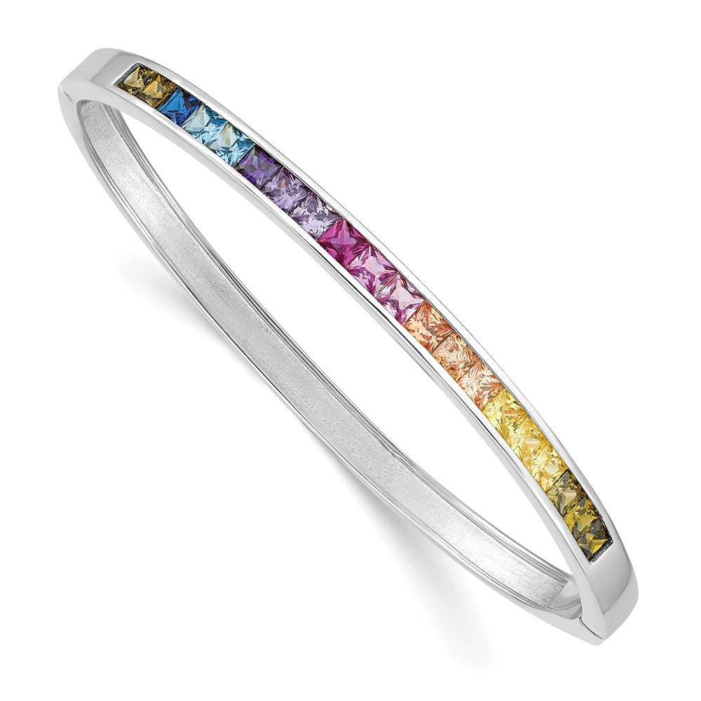 Prizma Sterling Silver Rhodium-plated Channel-Set Colorful CZ Hinged Bangle, 4.5 mm