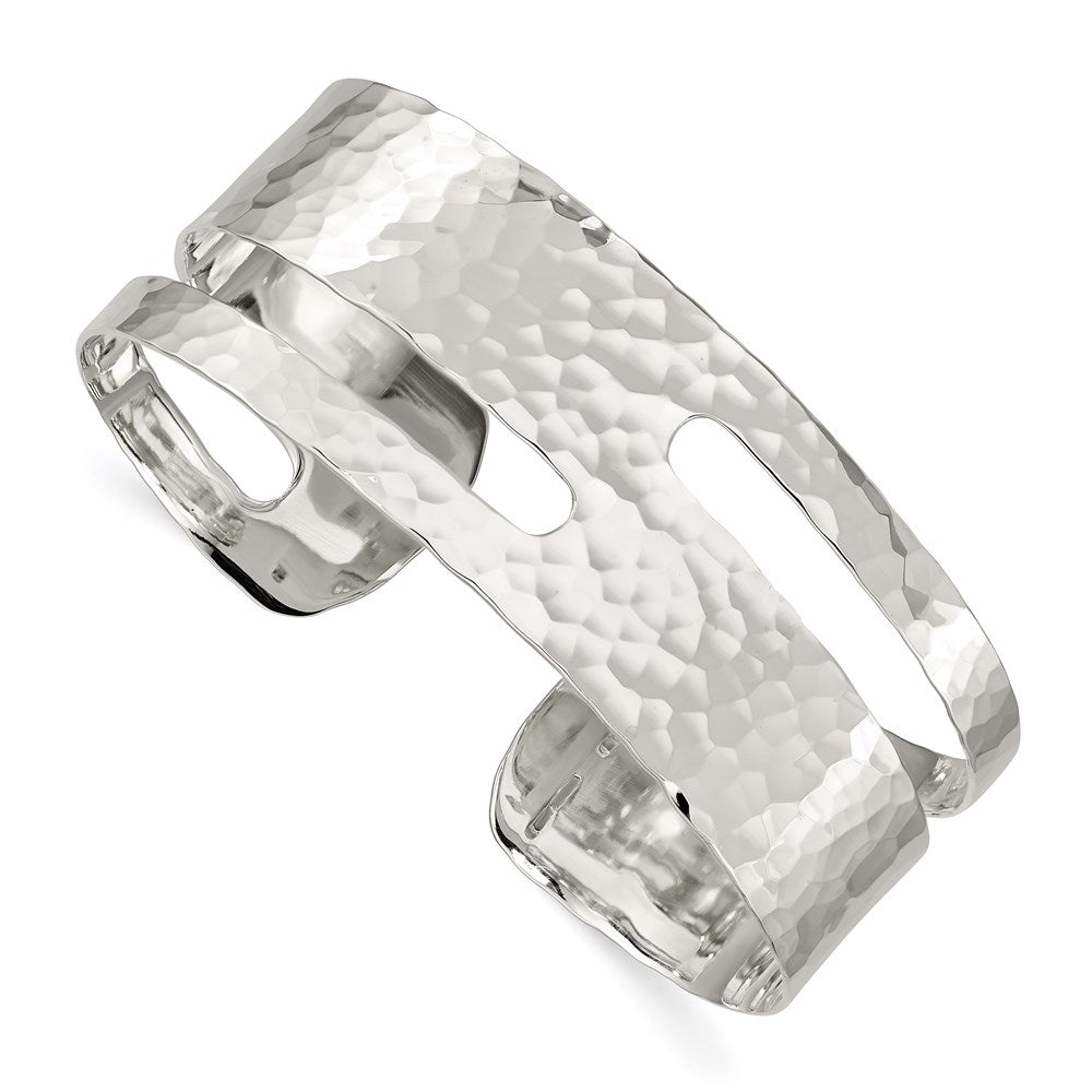 Sterling Silver Solid Polished Hammered Fancy Cuff Bangle Bracelet, 8 x 23 mm
