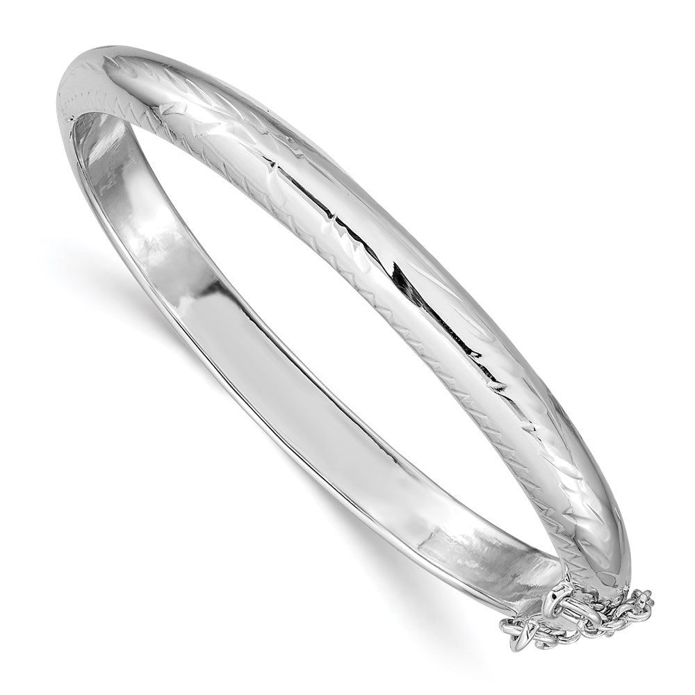 Sterling Silver RH-plated Polished D/C 5mm Hinged Baby Bangle Bracelet, 5.5 x 5 mm, 8.33 g - ID5S9QB7908L7