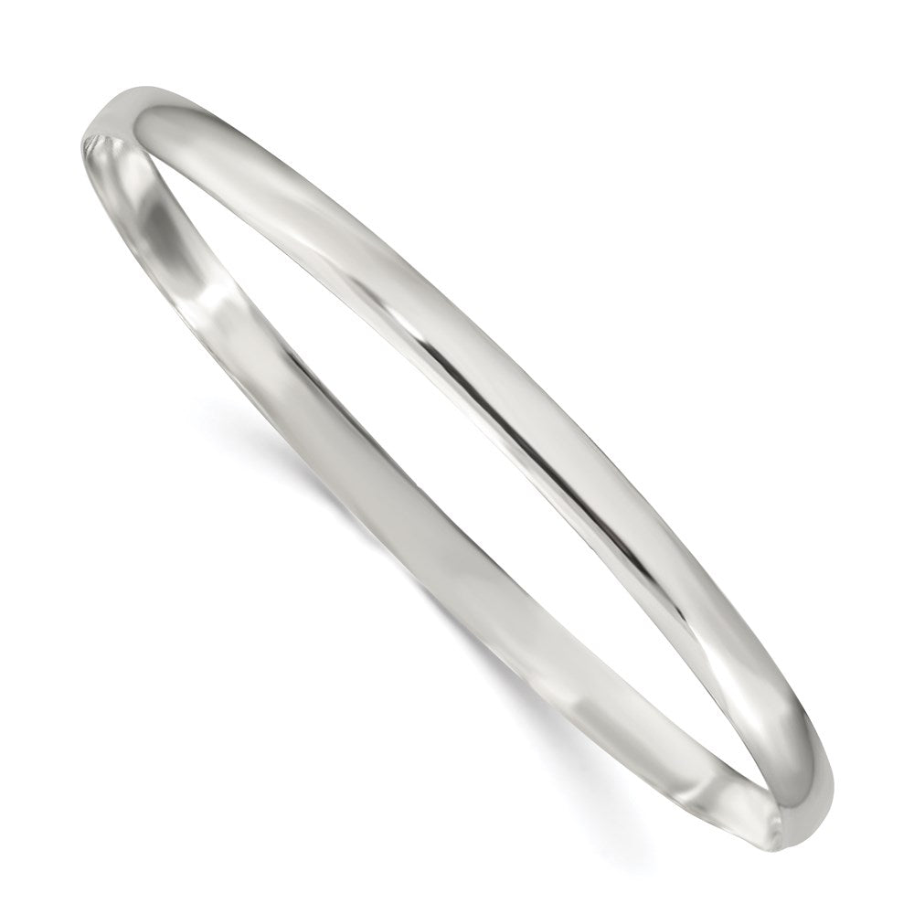 Sterling Silver 4mm Solid Polished Plain Slip-On Bangle Bracelet, 7 x 4 mm