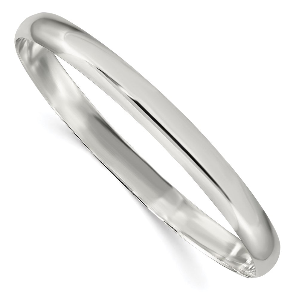 Sterling Silver 6.25mm Solid Polished Plain Slip-On Bangle Bracelet, 7.25 x 6.25 mm
