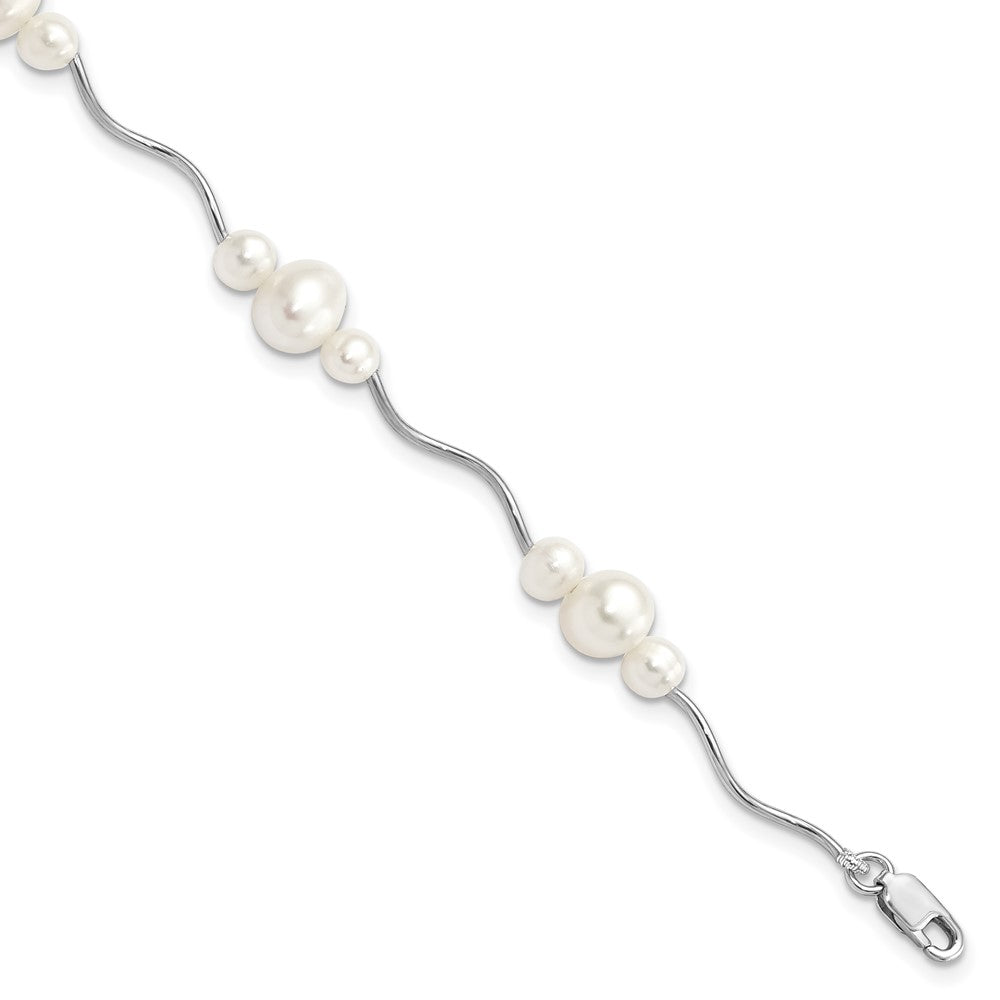 Sterling Silver Rhodium-plated 3-6mm White Near-Round Freshwater Cultured Pearl 7.25 inch Bracelet, 7.25 mm