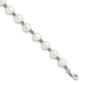 Sterling Silver Rhodium-plated 6-7mm White Round Freshwater Cultured Pearl 7.25 inch Bracelet, 7.25 mm