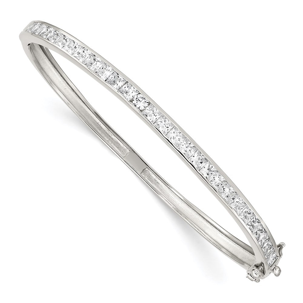 Sterling Silver Rhodium-plated CZ Hinged Bangle Bracelet, 8 x 5 mm