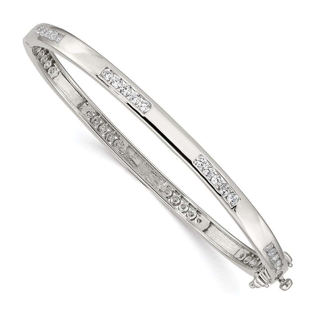 Sterling Silver Rhodium-plated Clear CZ Oval Hinged Bangle Bracelet, 8 x 5 mm