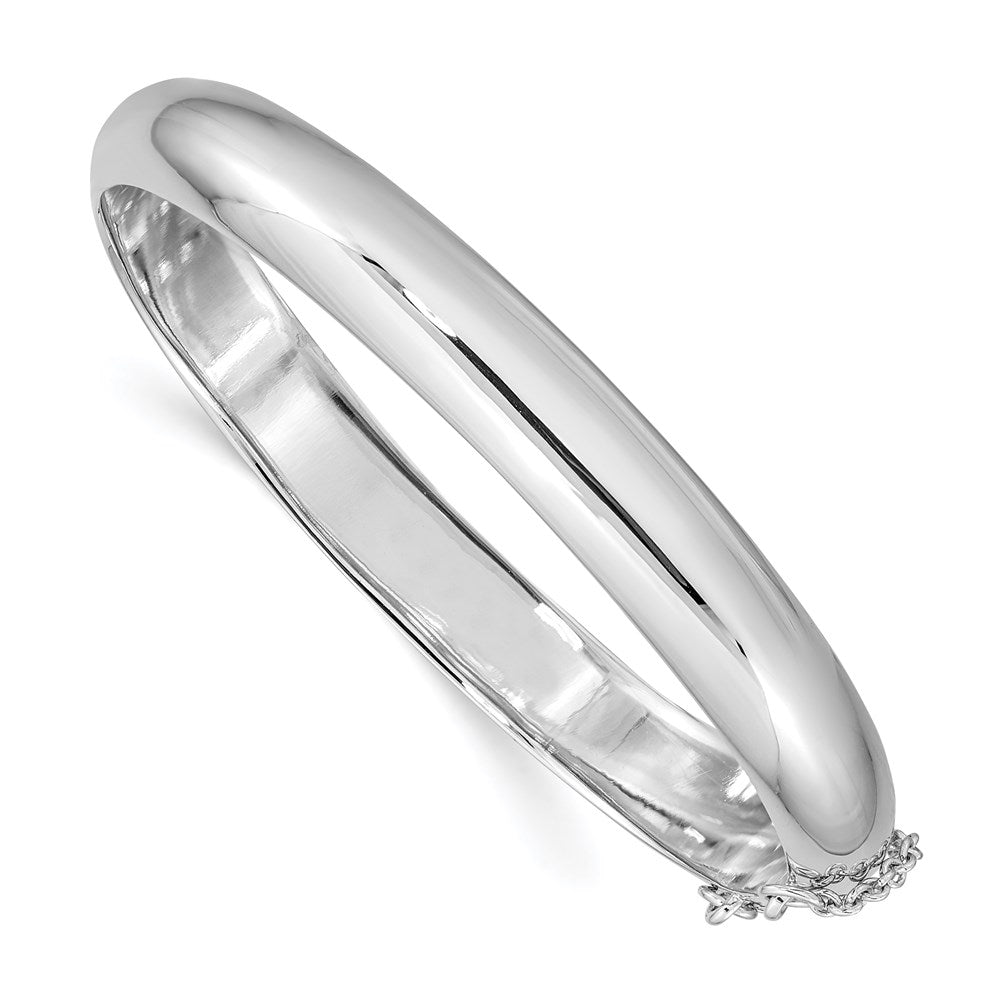 Sterling Silver Rhodium-plated 9.00mm Fancy Hinged Bangle Bracelet, 7.5 x 9 mm