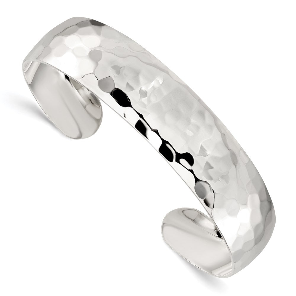 Sterling Silver 13.5mm Hammered Cuff Bangle, 13.5 mm