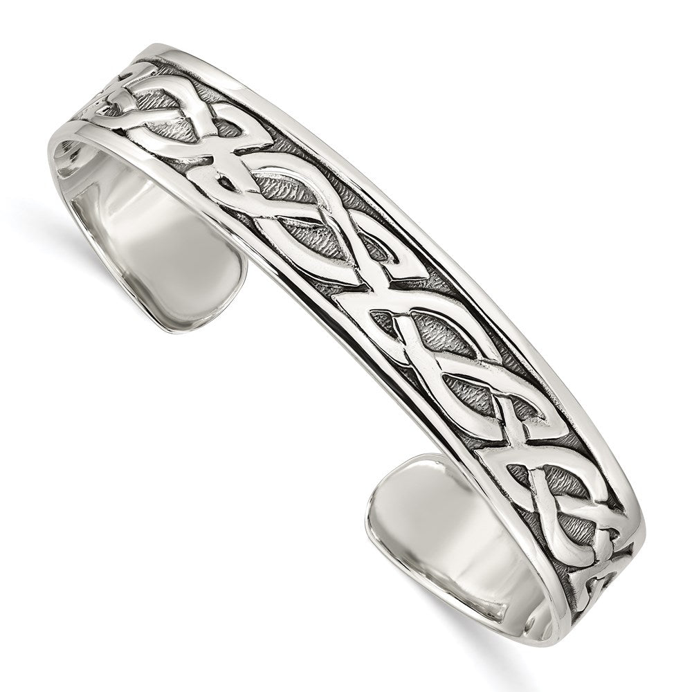 Sterling Silver Antiqued 12.5mm Celtic Design Cuff Bangle Bracelet, 12.5 mm