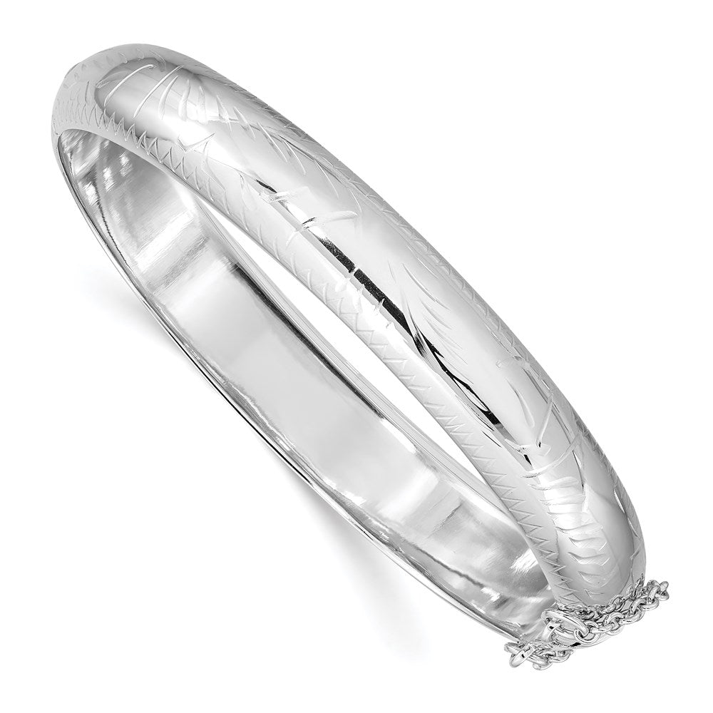 Sterling Silver Rhodium-plated D/C 10.25mm Hinged Bangle Bracelet, 10.25 mm