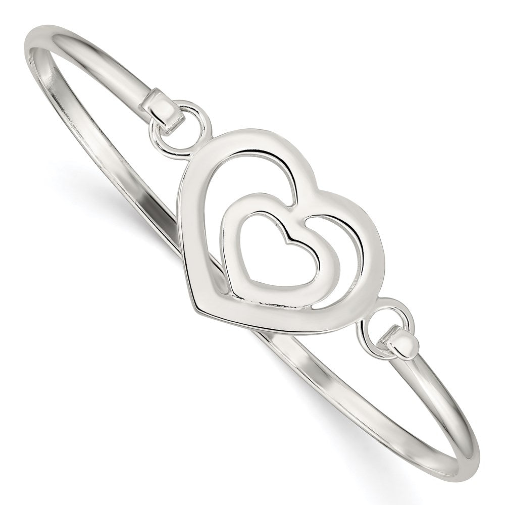 Sterling Silver Heart within a Heart Bangle Bracelet, 3 mm