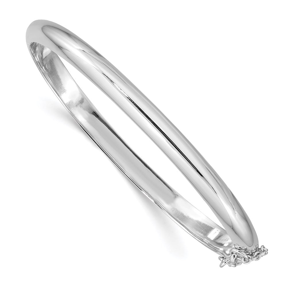 Sterling Silver Rhodium-plated 5mm w/Chain Hinged Bangle, 7.25 x 5 mm