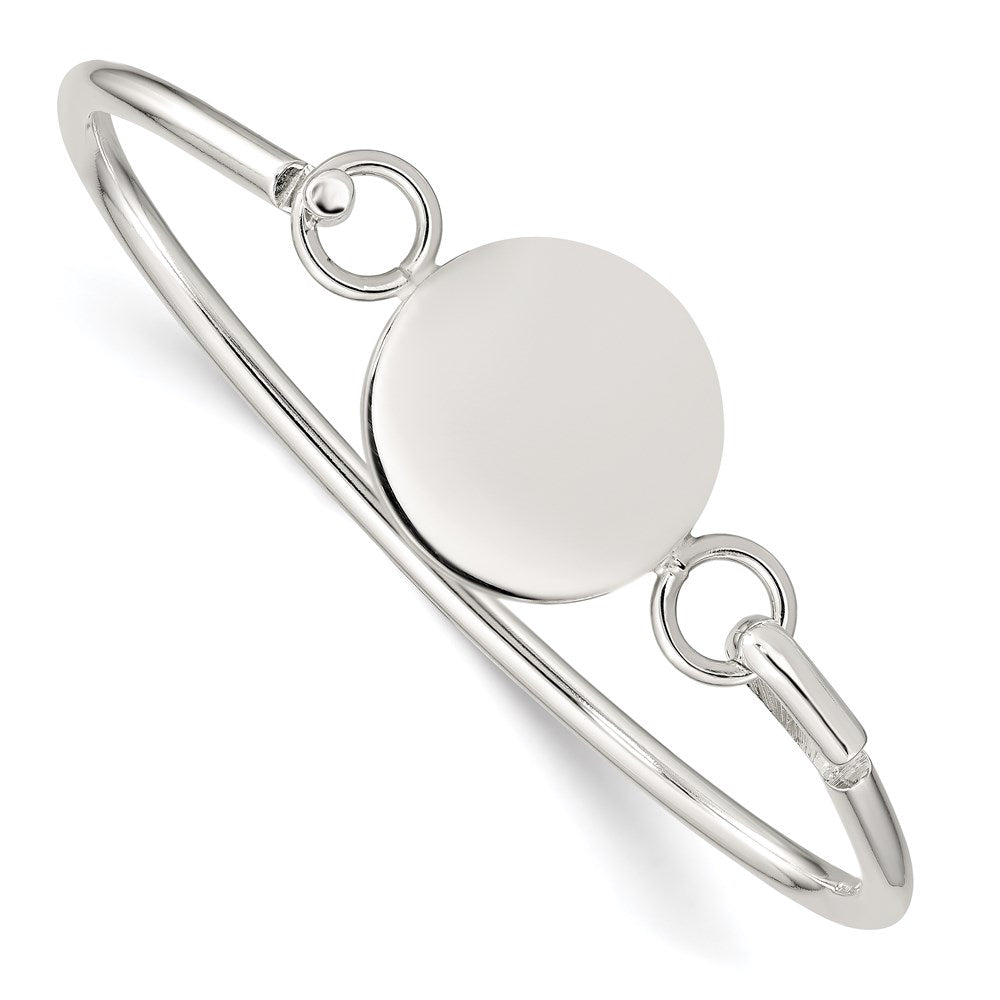 Sterling Silver Bangle w/Round ID Plate Bracelet, 3 mm