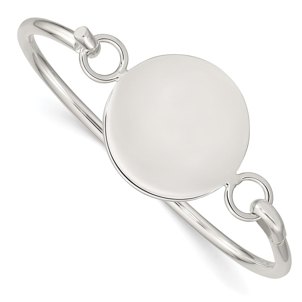 Sterling Silver Bangle w/Round ID Plate Bracelet, 7 x 3 mm