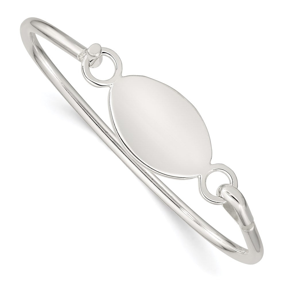 Sterling Silver Bangle w/Oval ID Plate Bracelet, 3 mm
