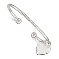 Sterling Silver 3mm Heart Bangle Bracelet, 7 x 15 mm