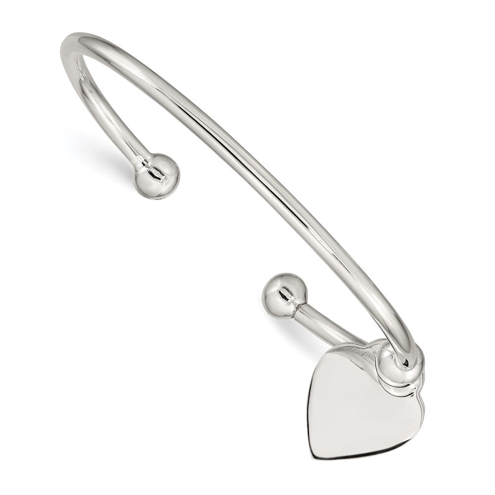 Sterling Silver 3mm Heart Bangle Bracelet, 7 x 15 mm