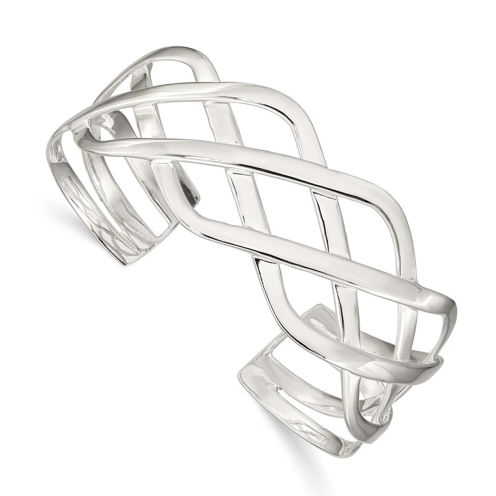 Sterling Silver Woven Design Cuff Bangle, 25 mm