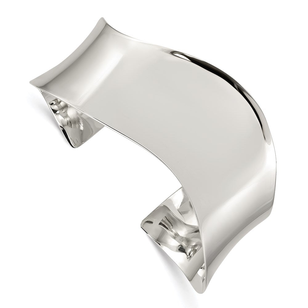 Sterling Silver Polished Wave Cuff Bangle, 7.5 x 25 mm