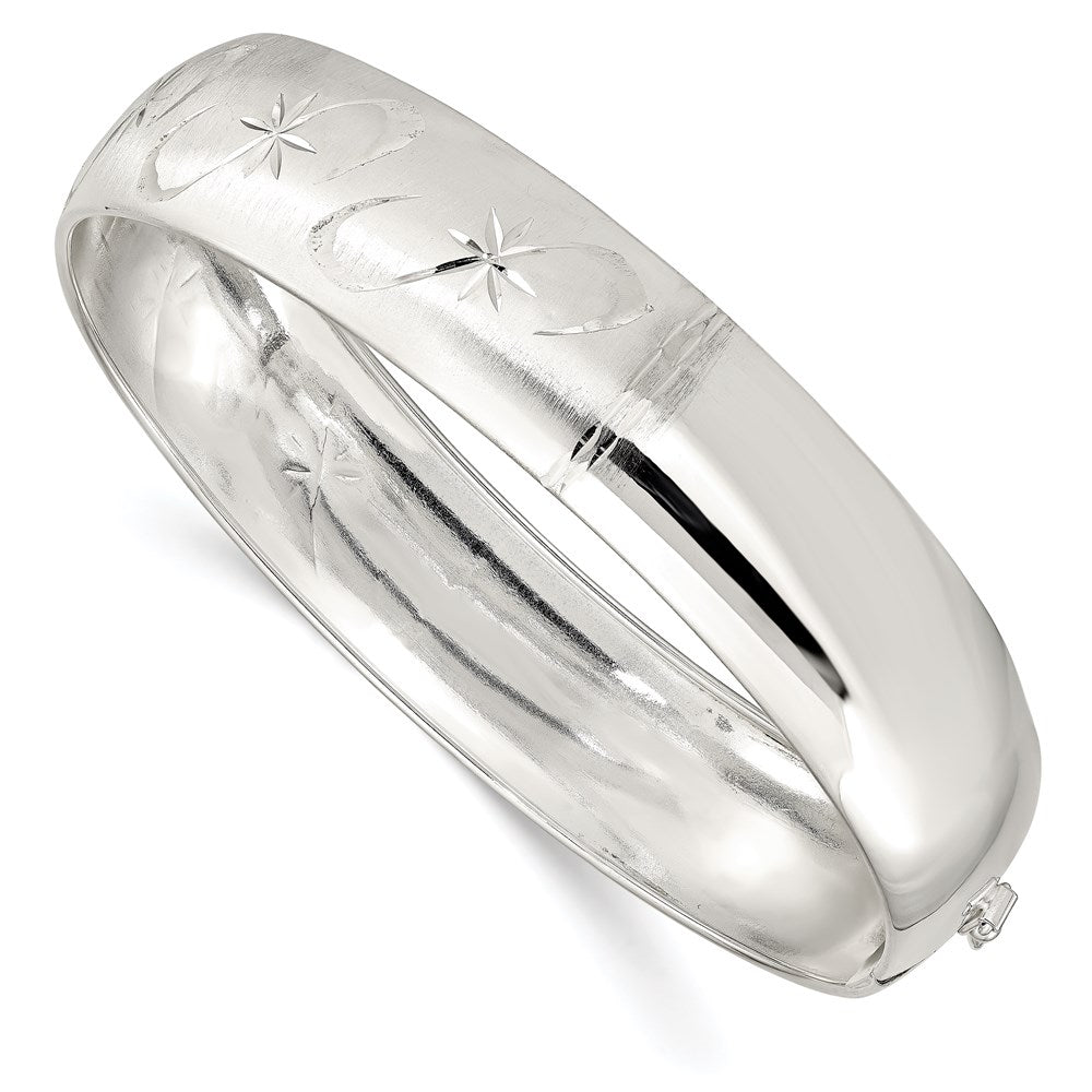 Sterling Silver Polished D/C and Textured Adjustable Bangle, 14.25 mm