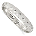 Sterling Silver 10mm Polished D/C Textured Flexible Bangle, 11 mm