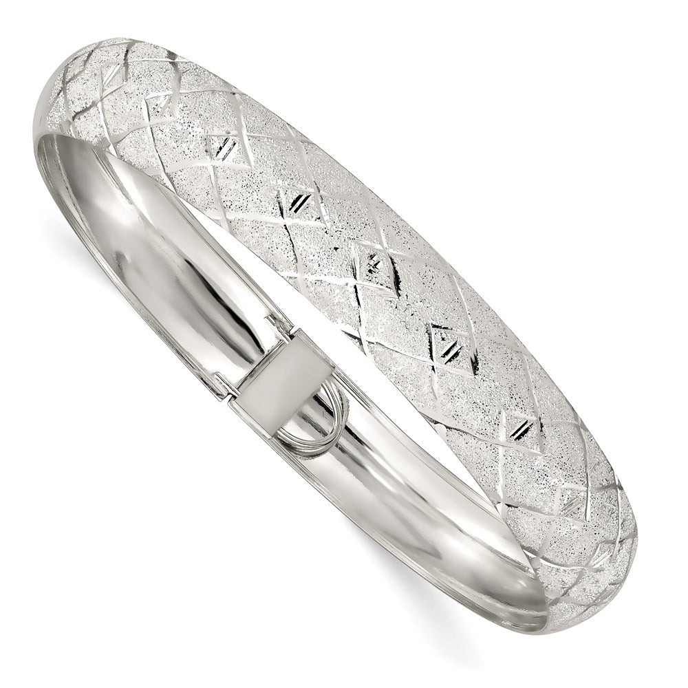 Sterling Silver 10mm Polished D/C Textured Flexible Bangle, 11 mm