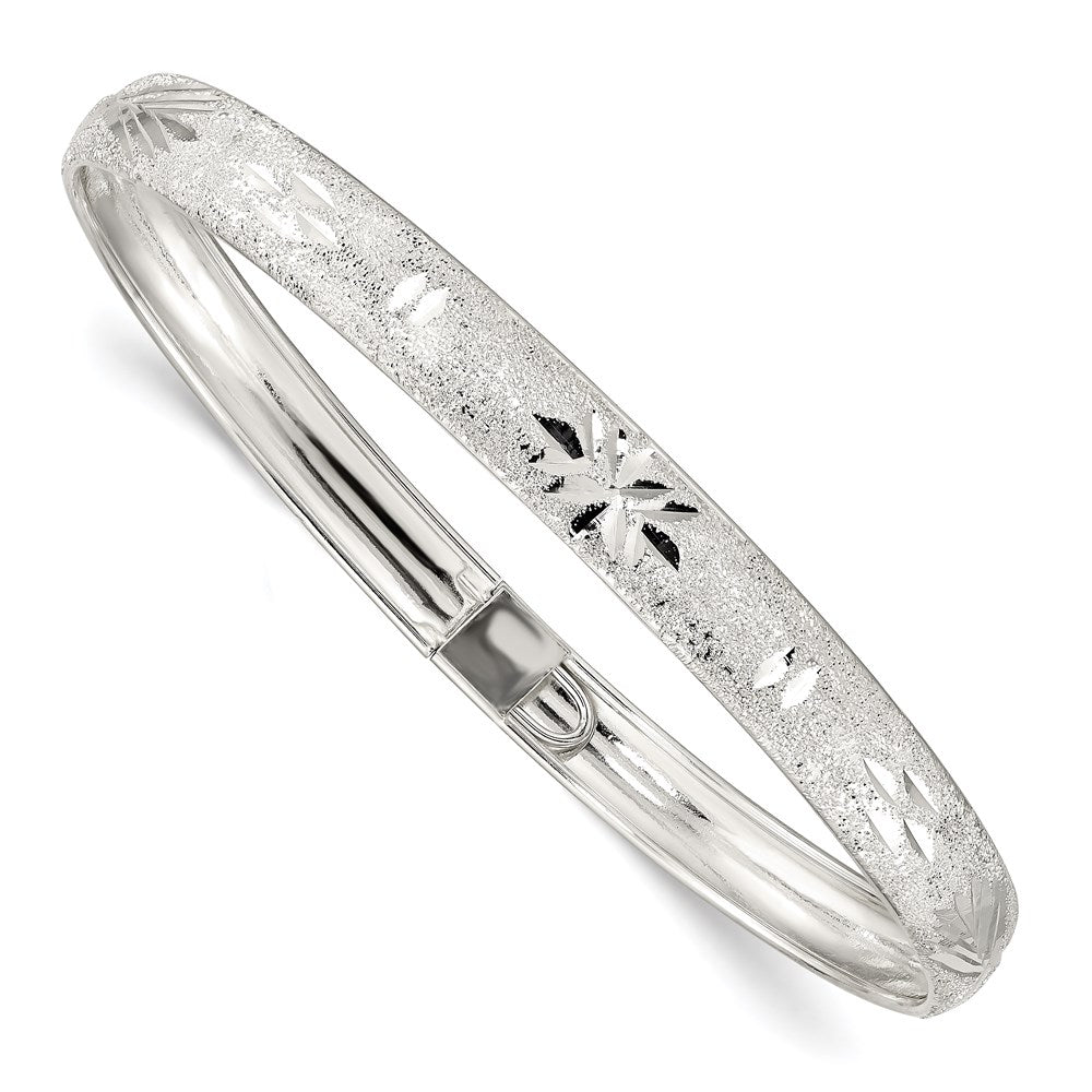 Sterling Silver 6.5mm Laser and Diamond-cut Flexible Bangle, 7.25 x 6.5 mm