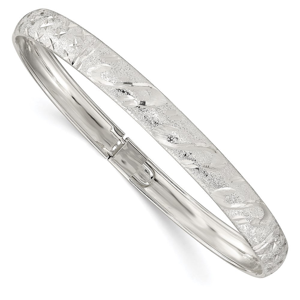 Sterling Silver 6.5mm Diamond-cut Flexible Bangle, 7.25 x 6.5 mm