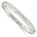 Sterling Silver 6.5mm Laser and Diamond-cut Flexible Bangle, 7 x 6.5 mm