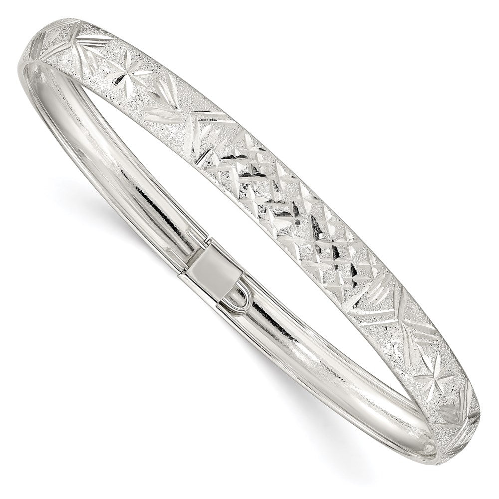 Sterling Silver 6.5mm Laser and Diamond-cut Flexible Bangle, 7 x 6.5 mm