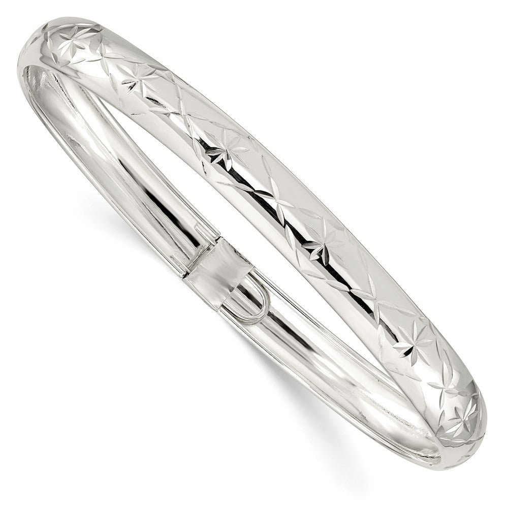 Sterling Silver 7mm Diamond-cut Flexible Bangle, 6.5 x 7 mm, 4.23 g