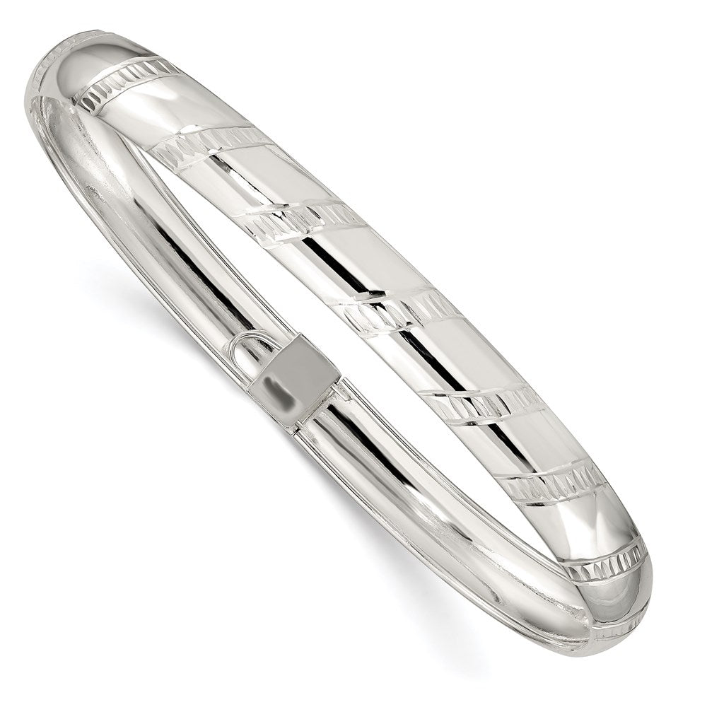 Sterling Silver 7mm Diamond-cut Flexible Bangle, 6.5 x 7 mm, 4.05 g