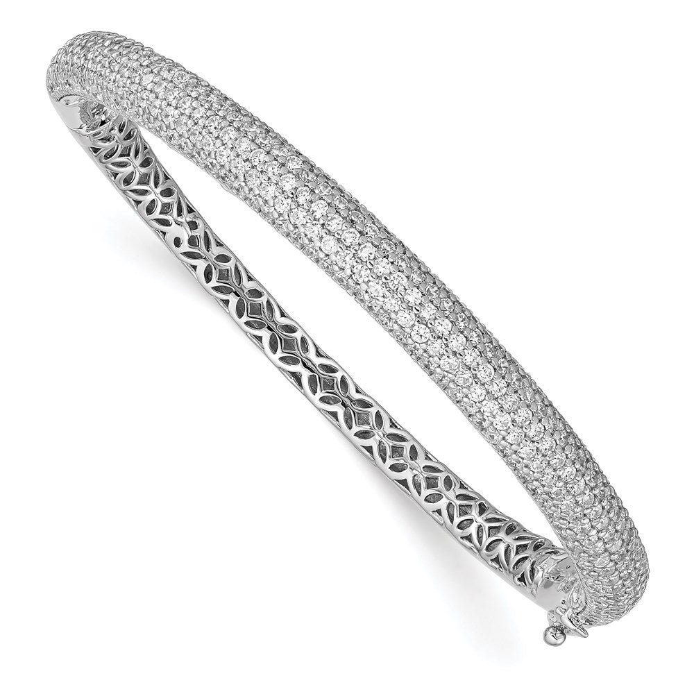 Sterling Shimmer Sterling Silver Rhodium-plated 303 Stone CZ Pav‚ Hinged Bangle, 6 mm