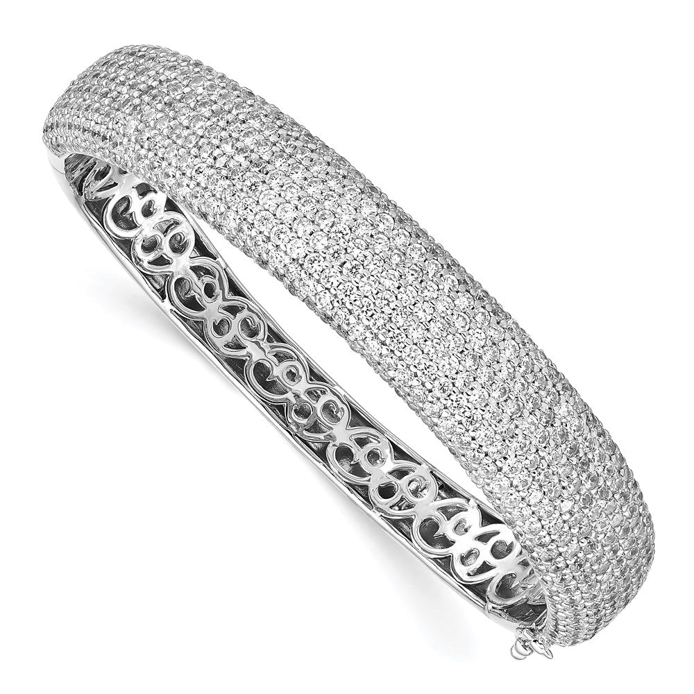 Sterling Shimmer Sterling Silver Rhodium-plated 568 Stone CZ Pav‚ Hinged Bangle, 6.5 x 11 mm