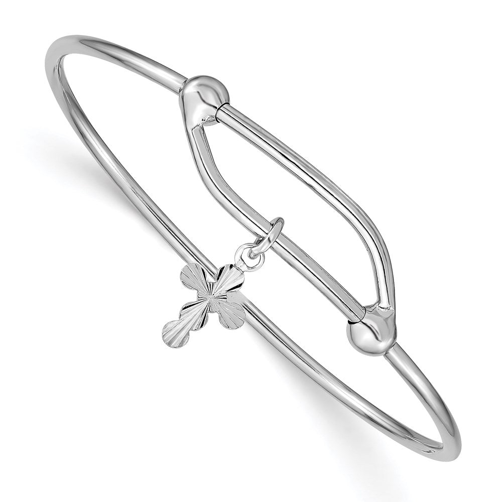 Sterling Silver RH-plated Polished & D/C Cross Adjustable Baby Bangle, 8 mm