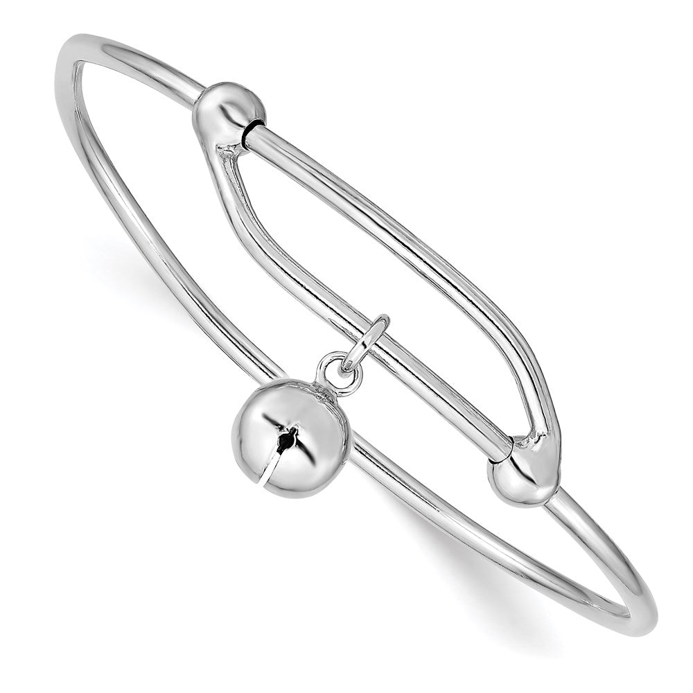 Sterling Silver Rhodium-plated Polished Jingle Bell Adjustable Baby Bangle, 11.5 mm