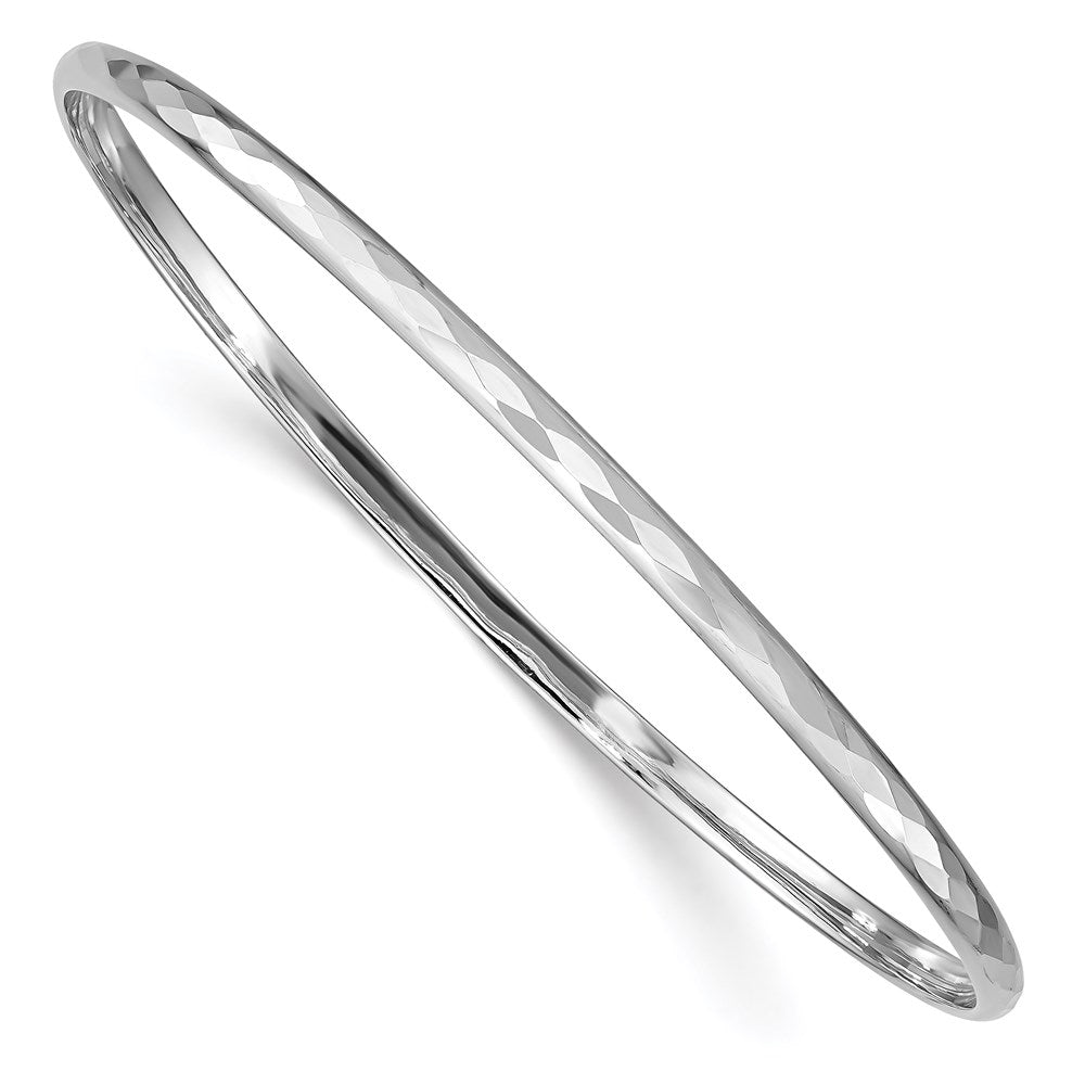 Sterling Silver 3.00mm Rhodium Polished Patterned Bangle, 7.75 x 3 mm