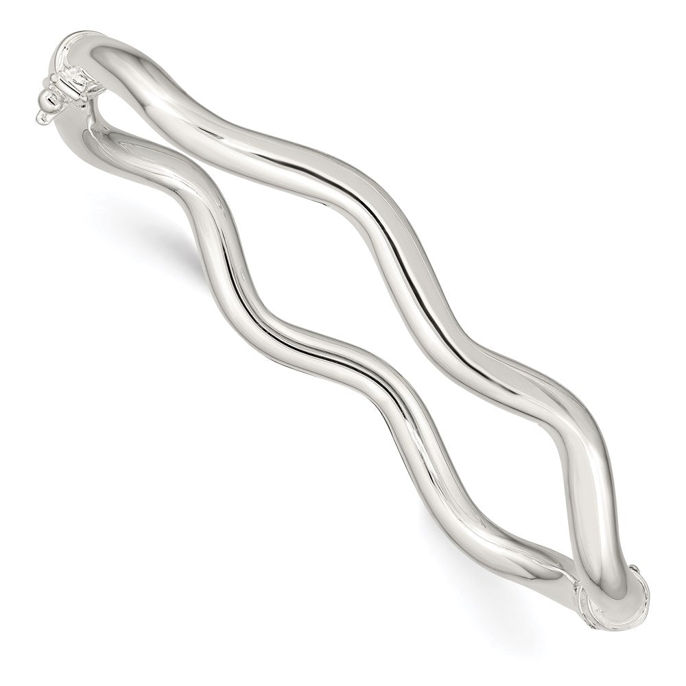 Sterling Silver Polished Wavy Hinged Bangle, 7 x 3.75 mm