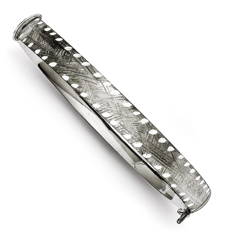 Sterling Silver 8mm Brushed & D/C Hollow Hinged Black Rhodium Bangle, 7.25 x 7.8 mm