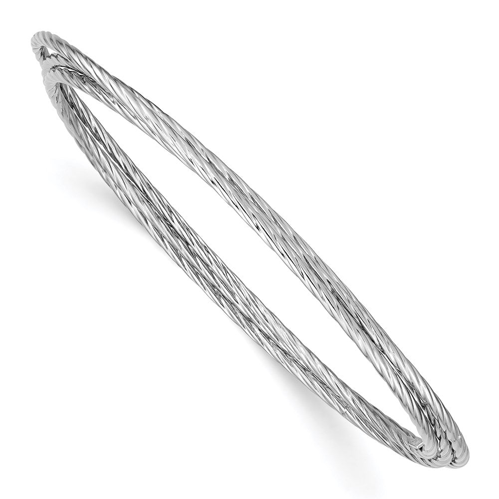 Sterling Silver Rhodium Plated Twisted Intertwined Bangle Bracelet, 7 mm