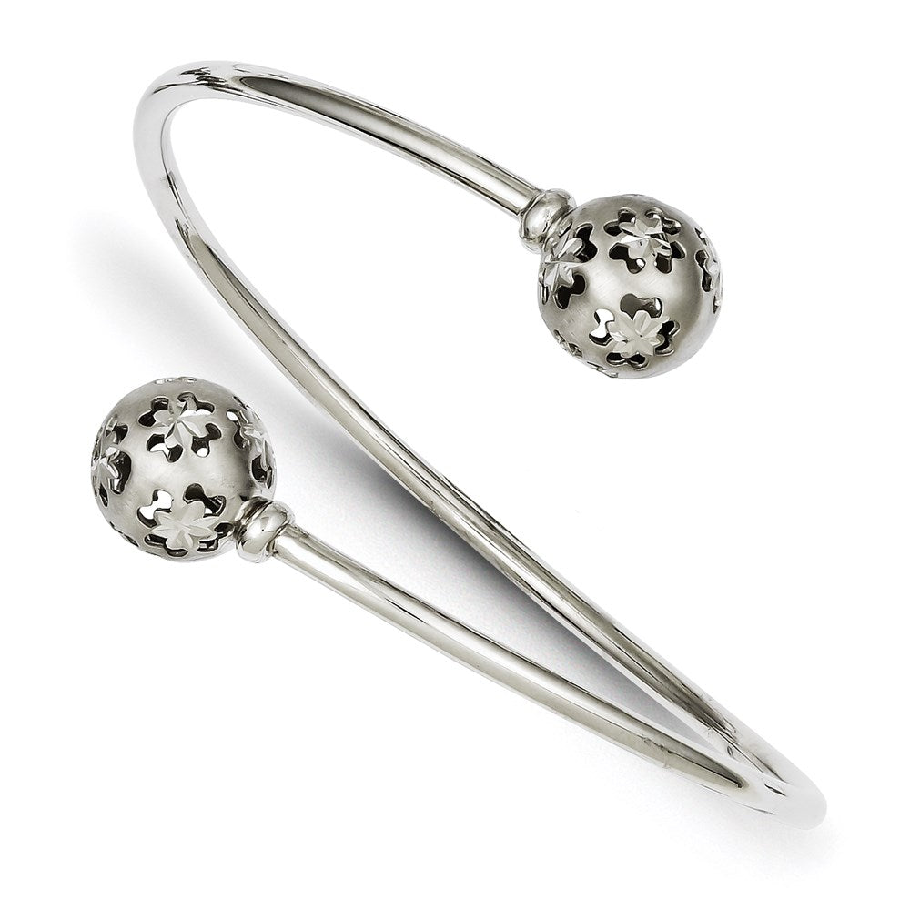 Sterling Silver Polished Brushed D/C Slip On Bracelet, 2 mm
