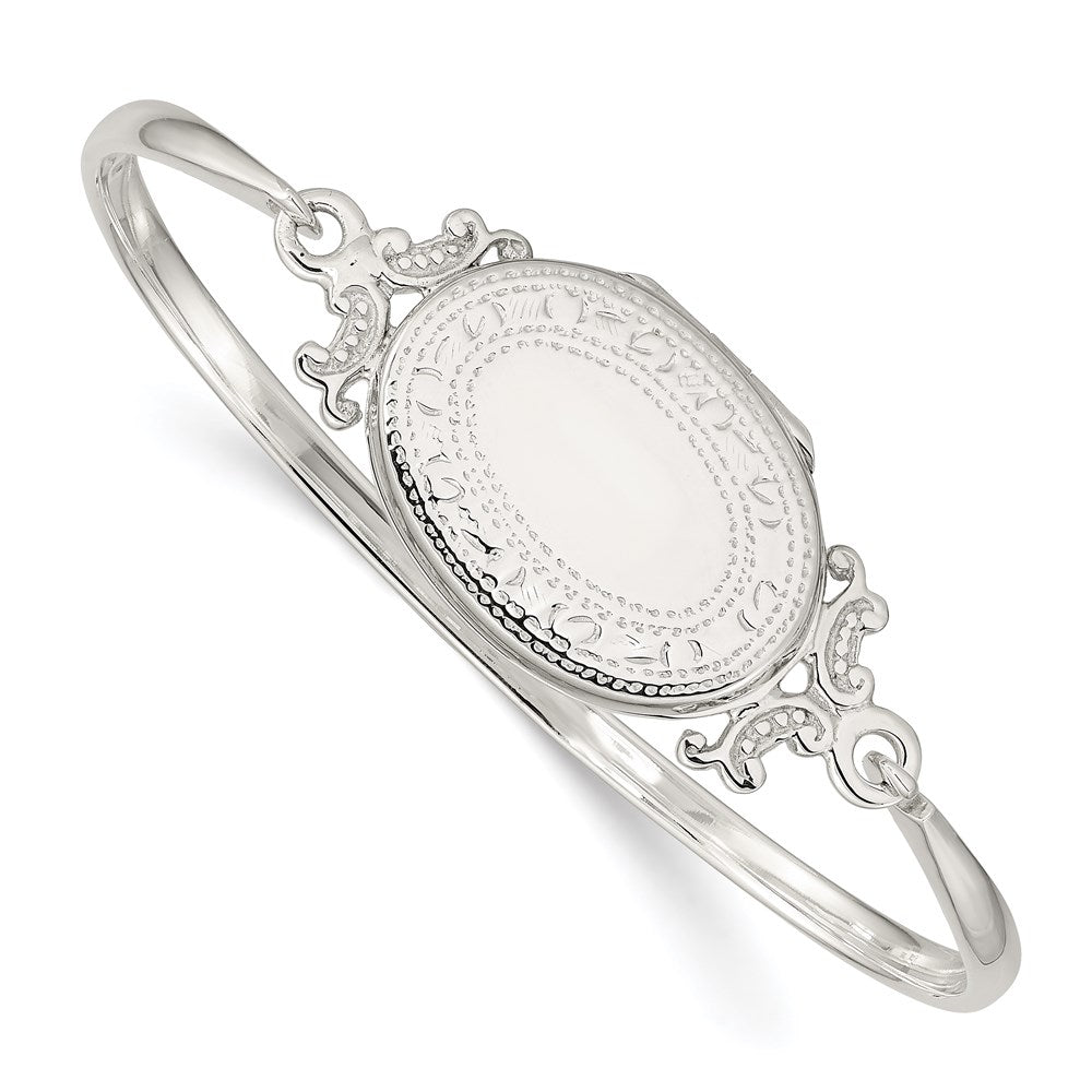 Sterling Silver 26mm Oval Locket Bangle, 7 x 19.6 mm, 13.12 g