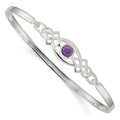 Sterling Silver Amethyst Celtic Knot Bangle Bracelet, 0.6 ct, 7.25 x 10 mm