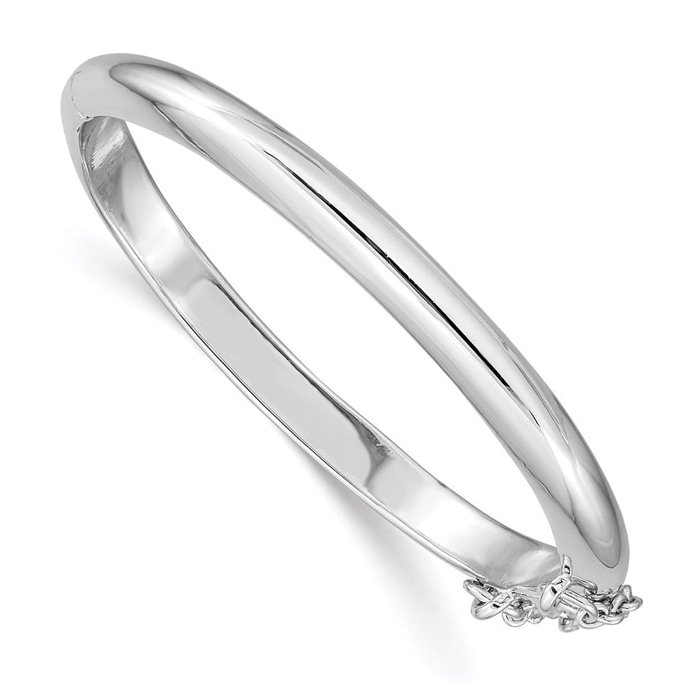 Sterling Silver RH-plated Polished 4mm w/ Safety Hinged Children's Bangle, 4 mm, 6.71 g
