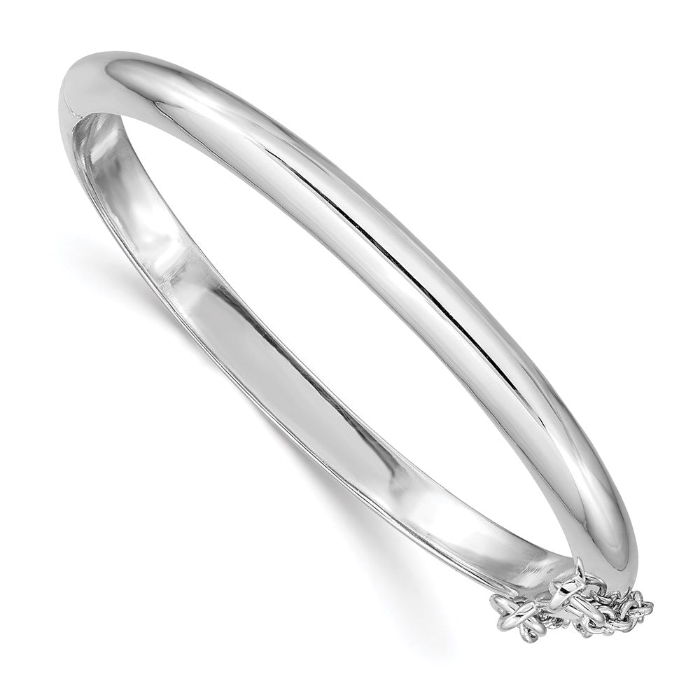 Sterling Silver RH-plated Polished 4mm w/ Safety Hinged Children's Bangle, 4 mm, 7.08 g