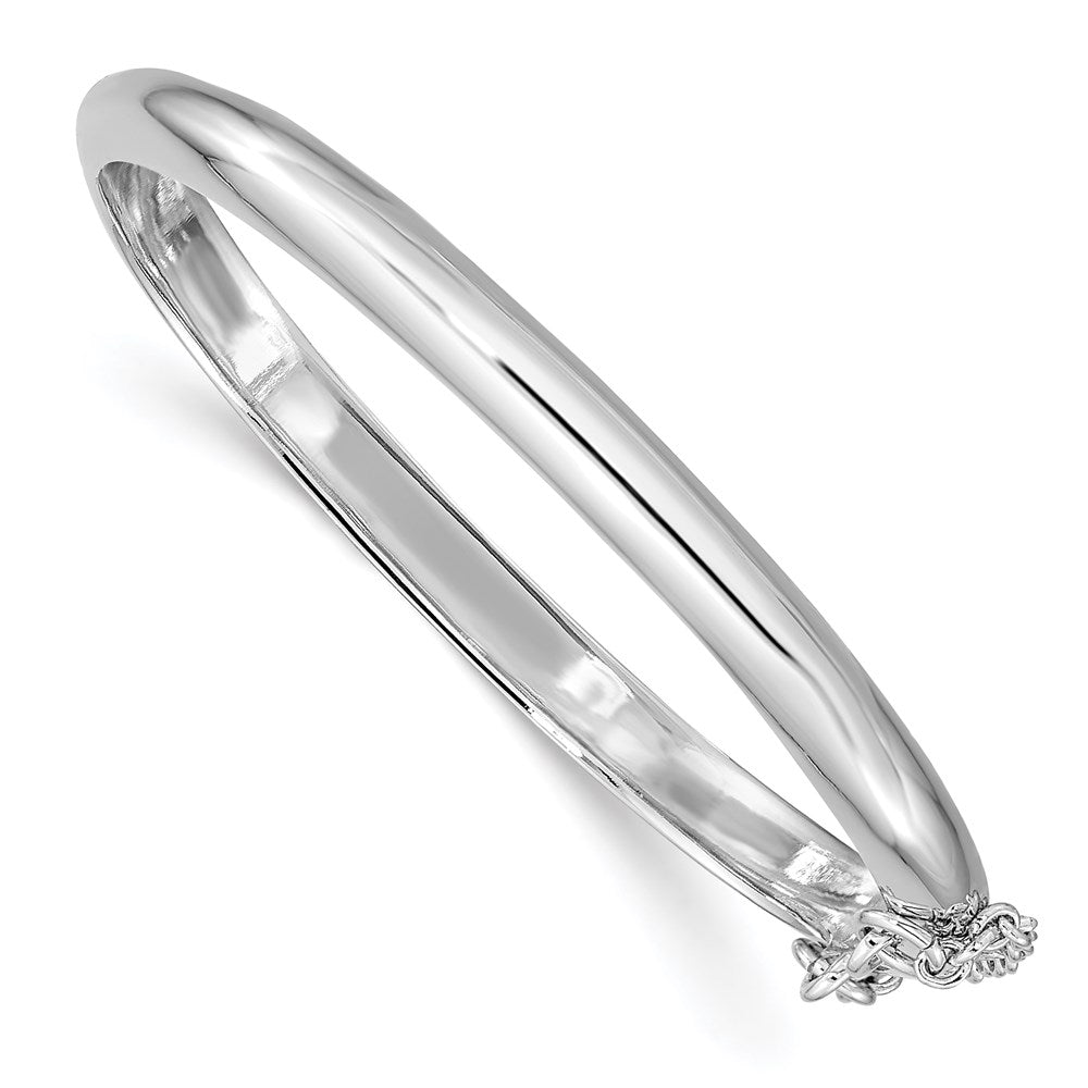 Sterling Silver RH-plated Polished 4mm w/ Safety Hinged Children's Bangle, 4 mm, 7.71 g