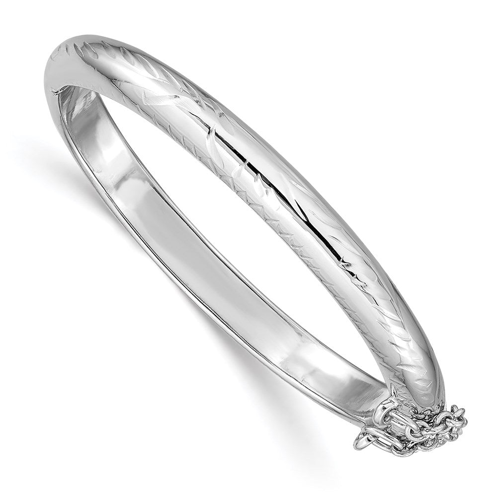 Sterling Silver Rhodium-plated Polished & Diamond-cut 5mm with Safety Clasp Hinged Children's Bangle, 5 mm, 7.7 g