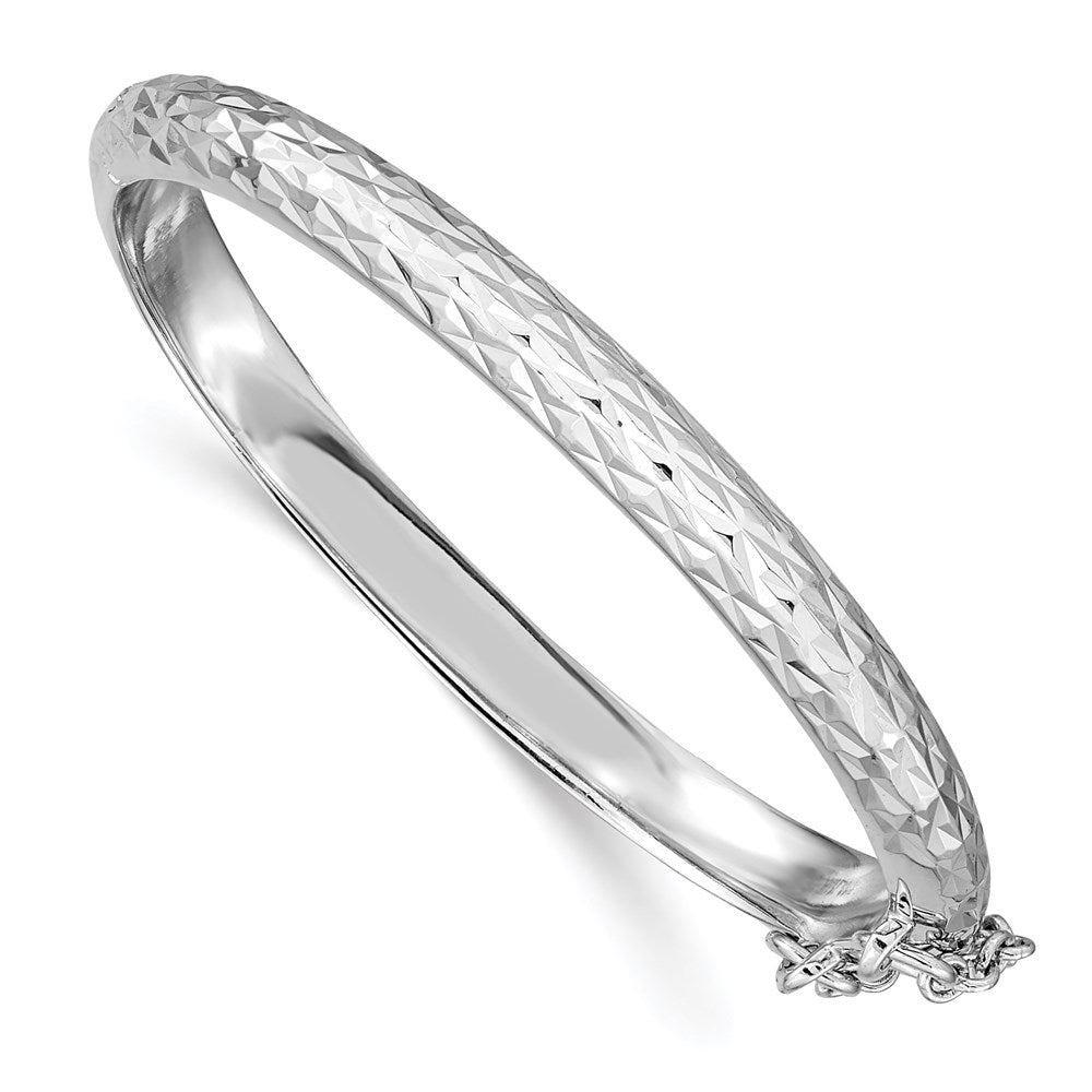 Sterling Silver Rhodium-plated Polished & Diamond-cut 4.5mm with Safety Clasp Hinged Children's Bangle, 4.5 mm