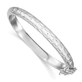 Sterling Silver Rhodium-plated Polished & Diamond-cut 5.5mm with Safety Clasp Hinged Children's Bangle, 5.5 mm, 8.85 g