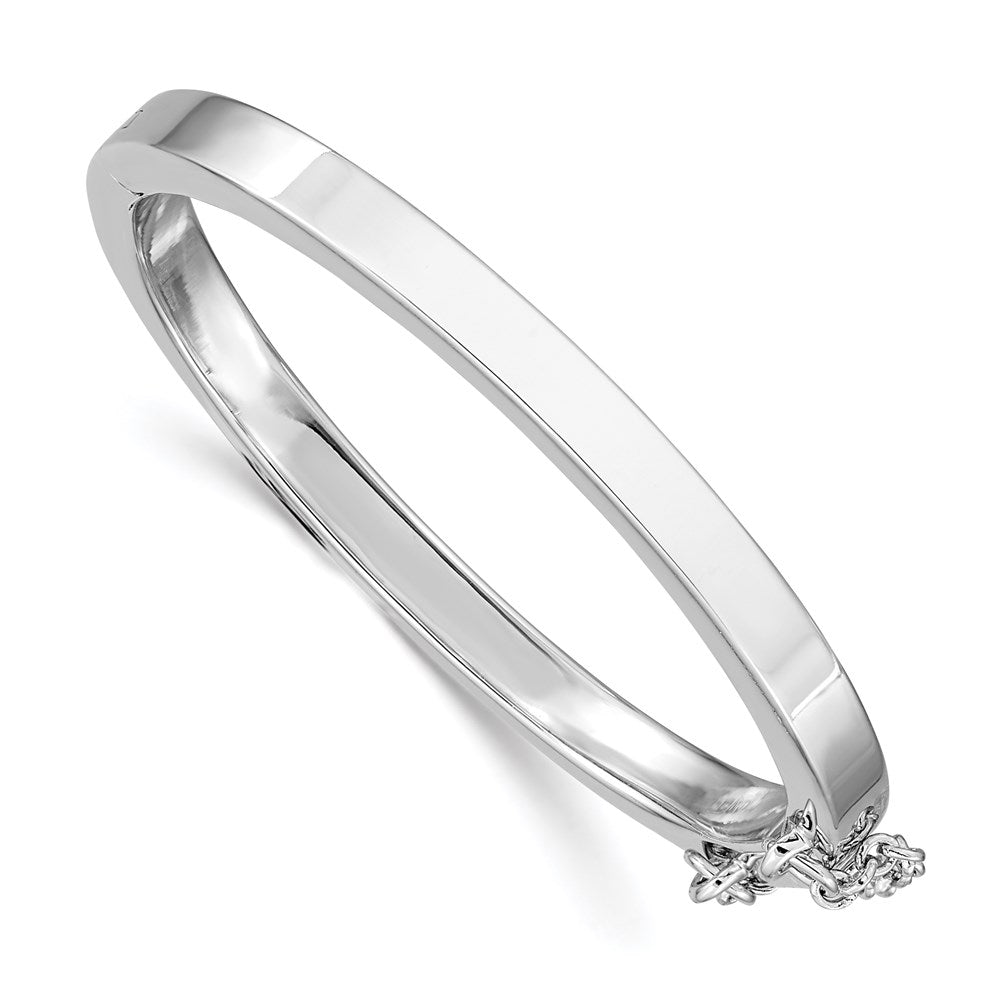 Sterling Silver RH-plated Polished 4mm w/ Safety Hinged Children's Bangle, 4 mm, 10.65 g
