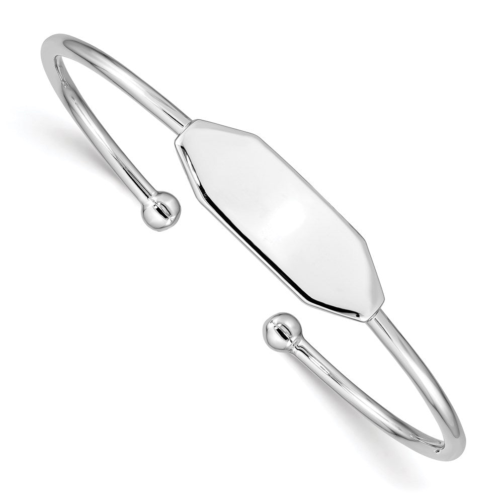 Sterling Silver Rhodium-plated Polished ID Children's Cuff Bangle, 8 mm, 5.54 g